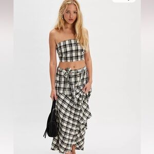 NWT Free People “After You” Set — Cropped Top + Maxi Skirt Black Plaid